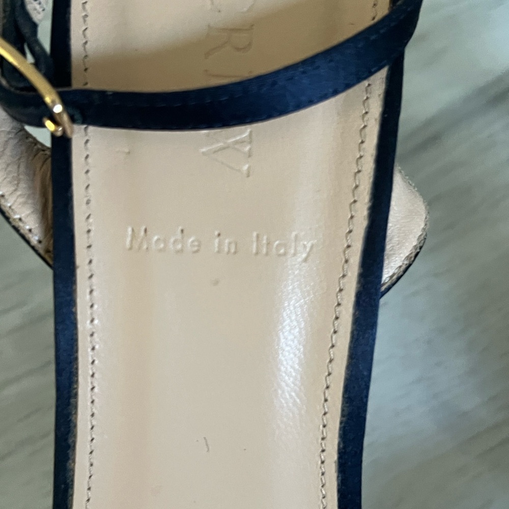 J Crew Navy Blue Satin Bow  Open Toe Anckel Straps Heels 7.5 - Picture 6 of 12